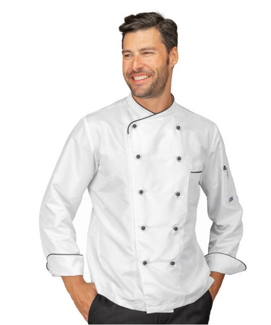 CALIFORNIA SLIM CHEF JACKET - WHITE/BLACK - ISACCO